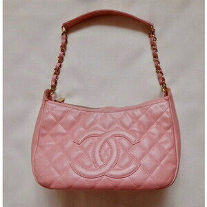 CHANEL Matelasse Chain Shoulder Bag Pink Caviar Skin Single